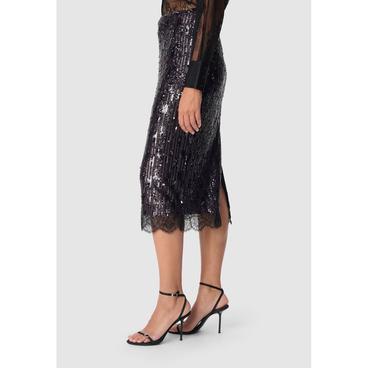 Jupe brodée sequins bande dentelle violet foncé, IKKS
