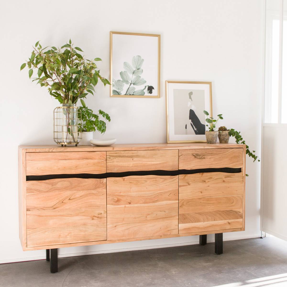 Buffet en bois d'acacia et métal MAHÉ noir, MADE IN MEUBLES