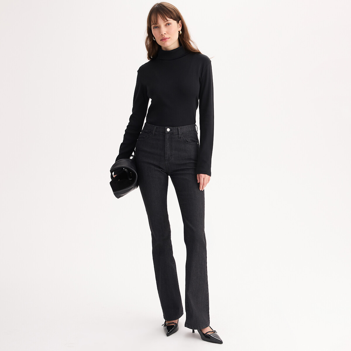 T-shirt collo a dolcevita maniche lunghe nero , ANNE WEYBURN