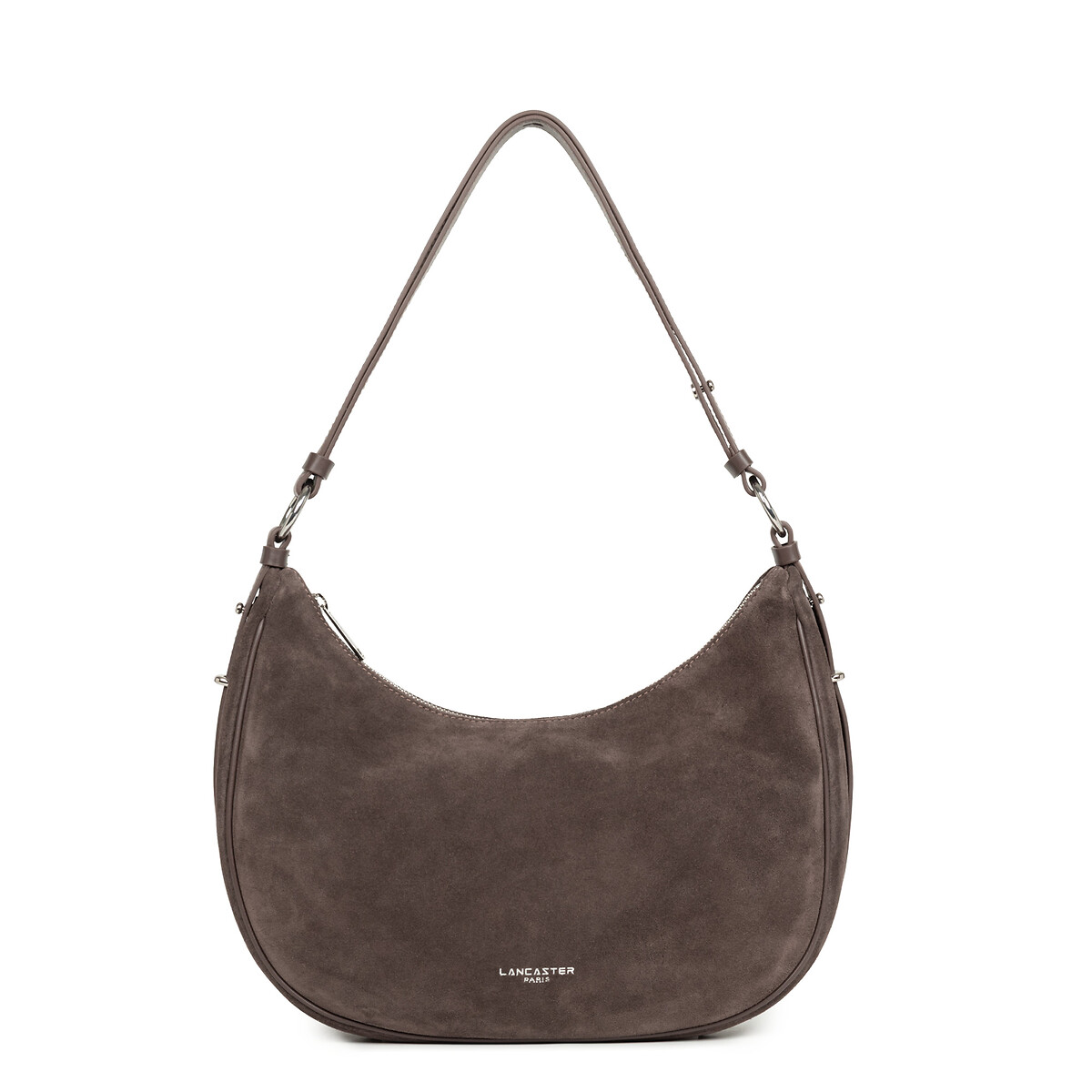 L suede zip-up shoulder bag brown, LANCASTER