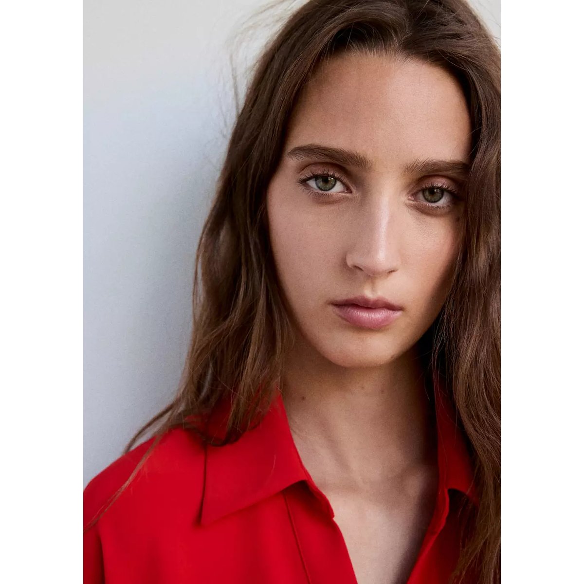 Chemise col drapé rouge, MANGO