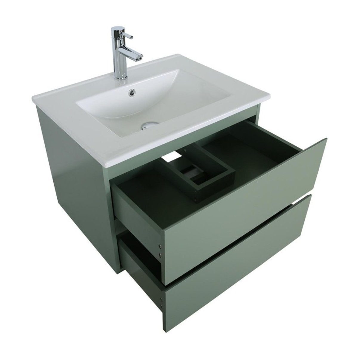 Ensemble simple vasque 60cm avec plan céramique et robinet chromé SORRENTO vert, MOB IN