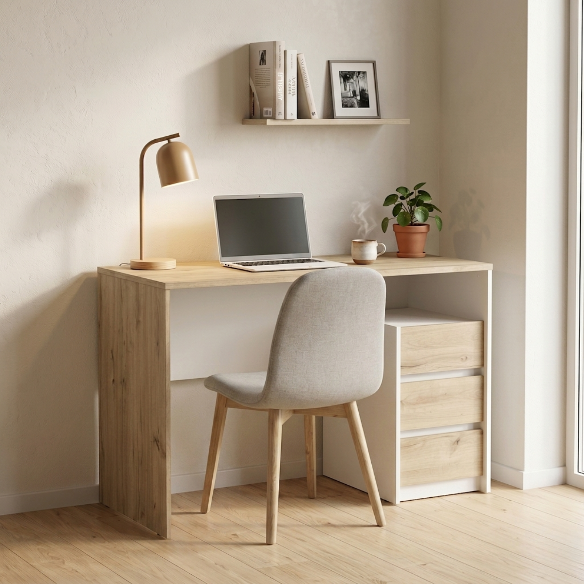 Bureau 3 tiroirs SIERRA bois clair, CALICOSY