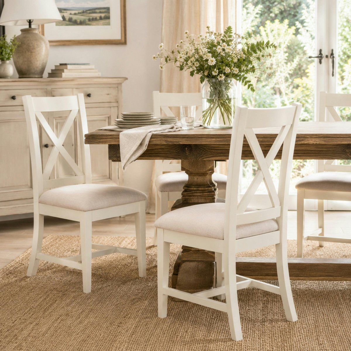 Chaise de salle à manger blanche à dossier croisé (x2) VELIA blanc, PIER IMPORT