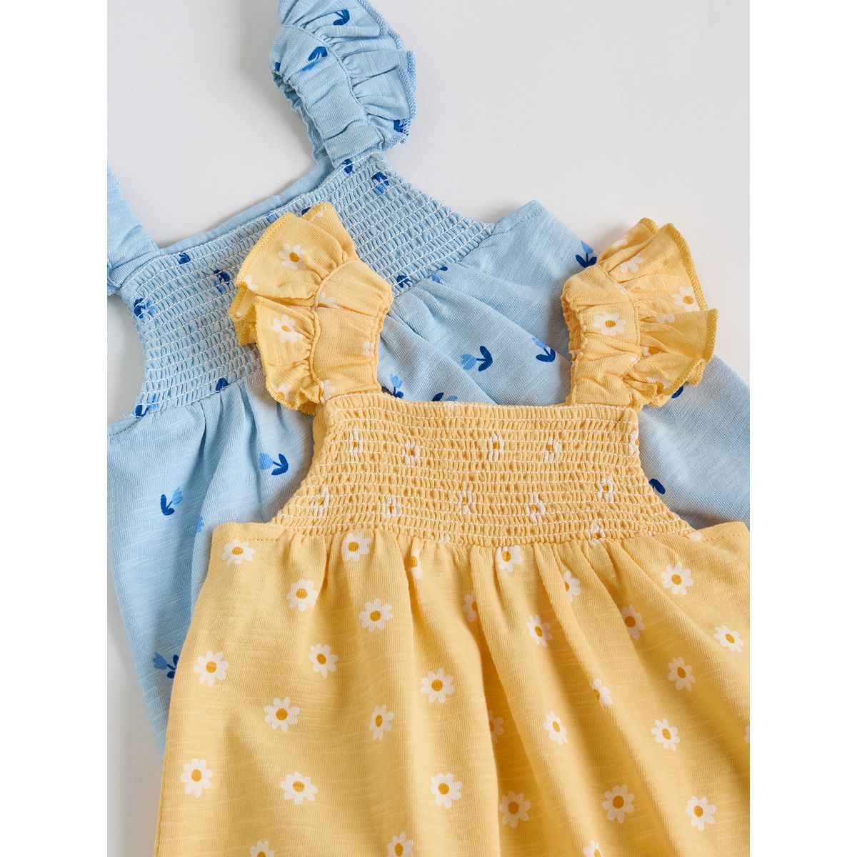 Barboteuse bébé à smocks, lot de 2 fleurisette jaune et bleue, NEXT