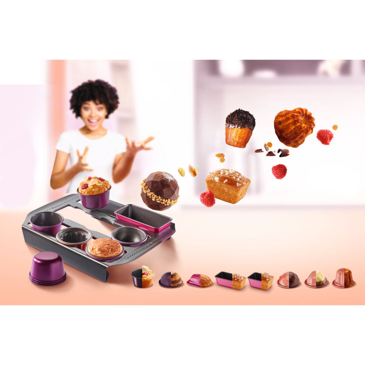 Moule à gâteau Creabake support 9 empreintes coloris unique, TEFAL