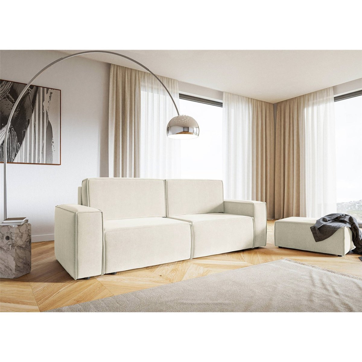 Pouf rectangulaire en tissu côtelé COPERTINO marron cuivré amon, RECOLLECTION