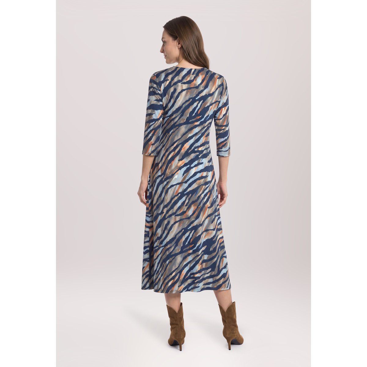 Robe longueur midi à fronce bleu/marron, BETTY BARCLAY