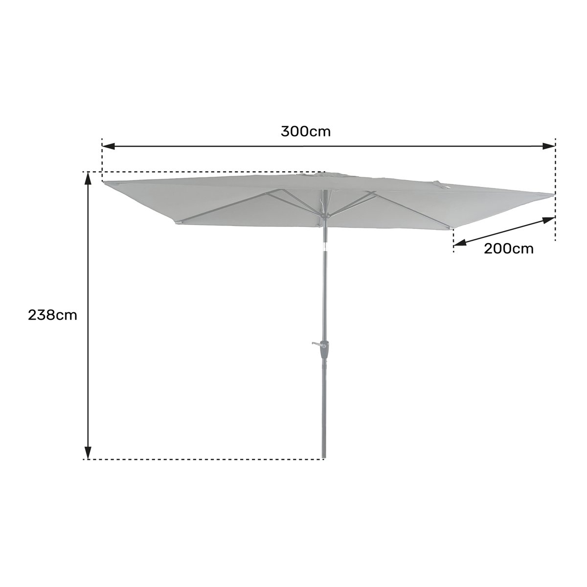 Parasol droit, rectangulaire, 2x3m, HAPUNA noir, HAPPY GARDEN