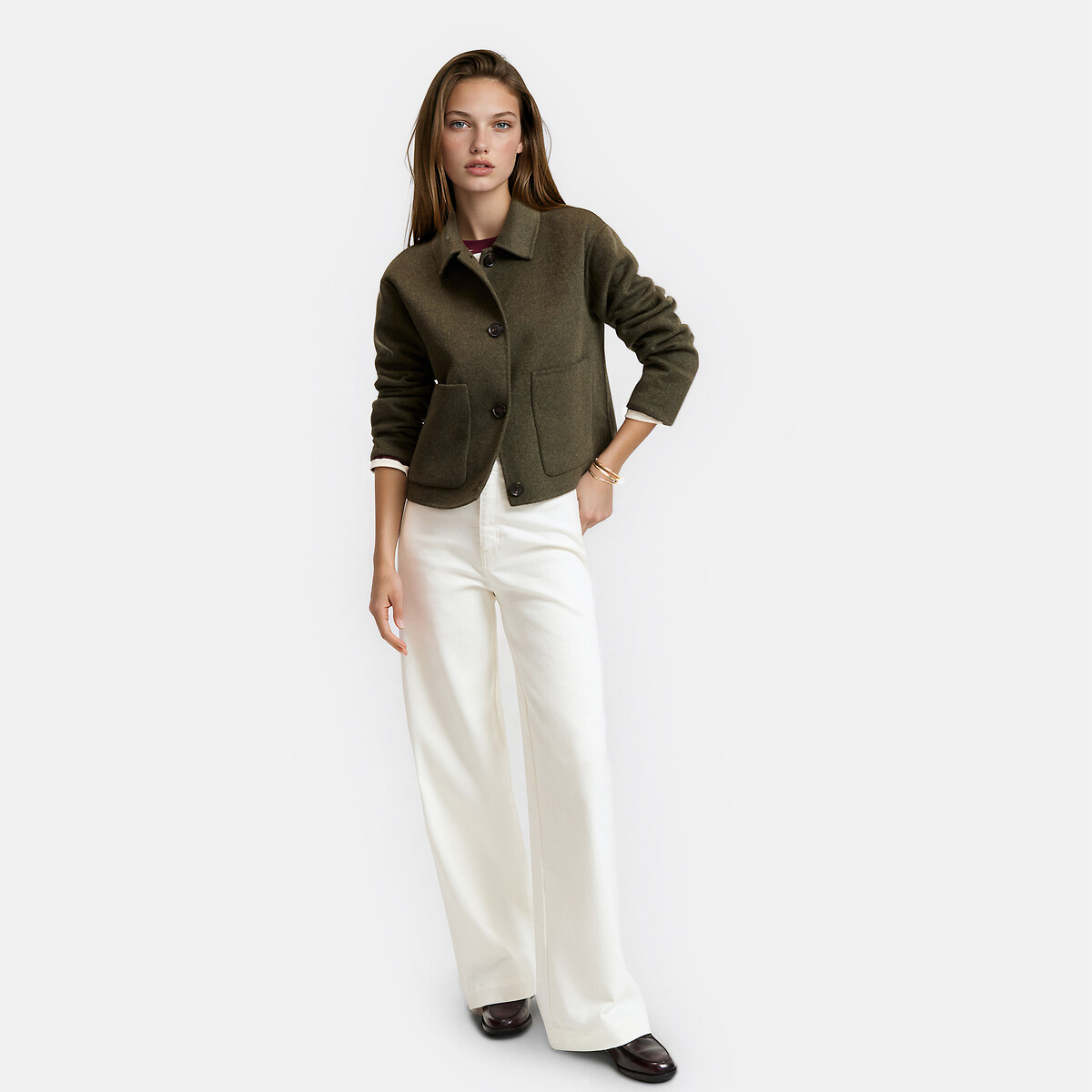 Abrigo corto hecho a mano de mezcla de lana verde, LA REDOUTE COLLECTIONS