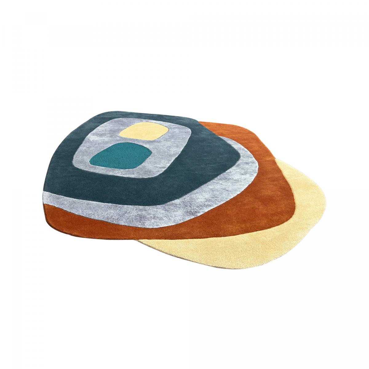Tapis salon CIRCLAR , tapis en laine et viscose pour un aspect doux et soyeux orange, jaune, multicolore, UN AMOUR DE TAPIS