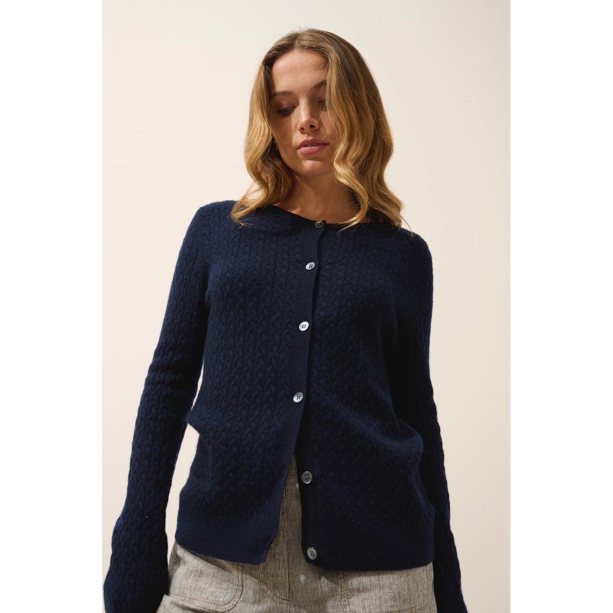Cardigan Col Rond Navy Laura bleu foncé, JUST CASHMERE