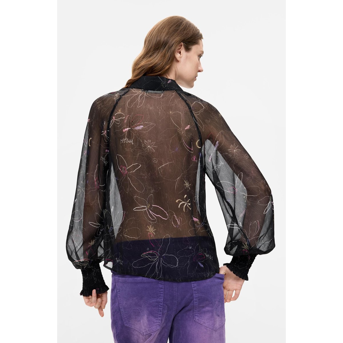 Blouse fleurie transparente noir, DESIGUAL