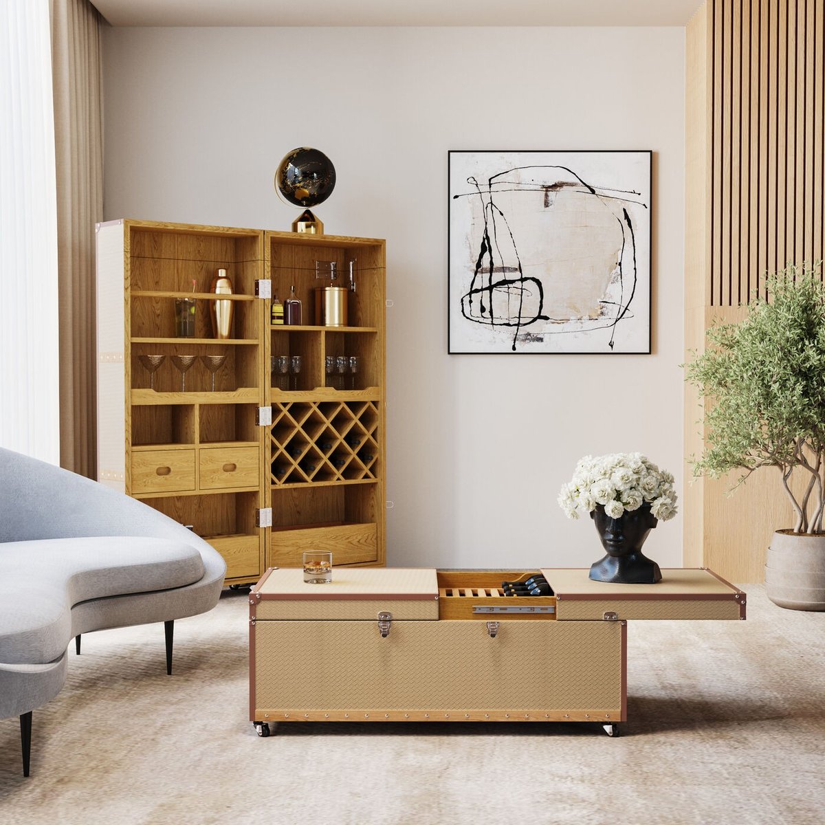 Table basse bar en simili, VENEZIA beige, KARE DESIGN