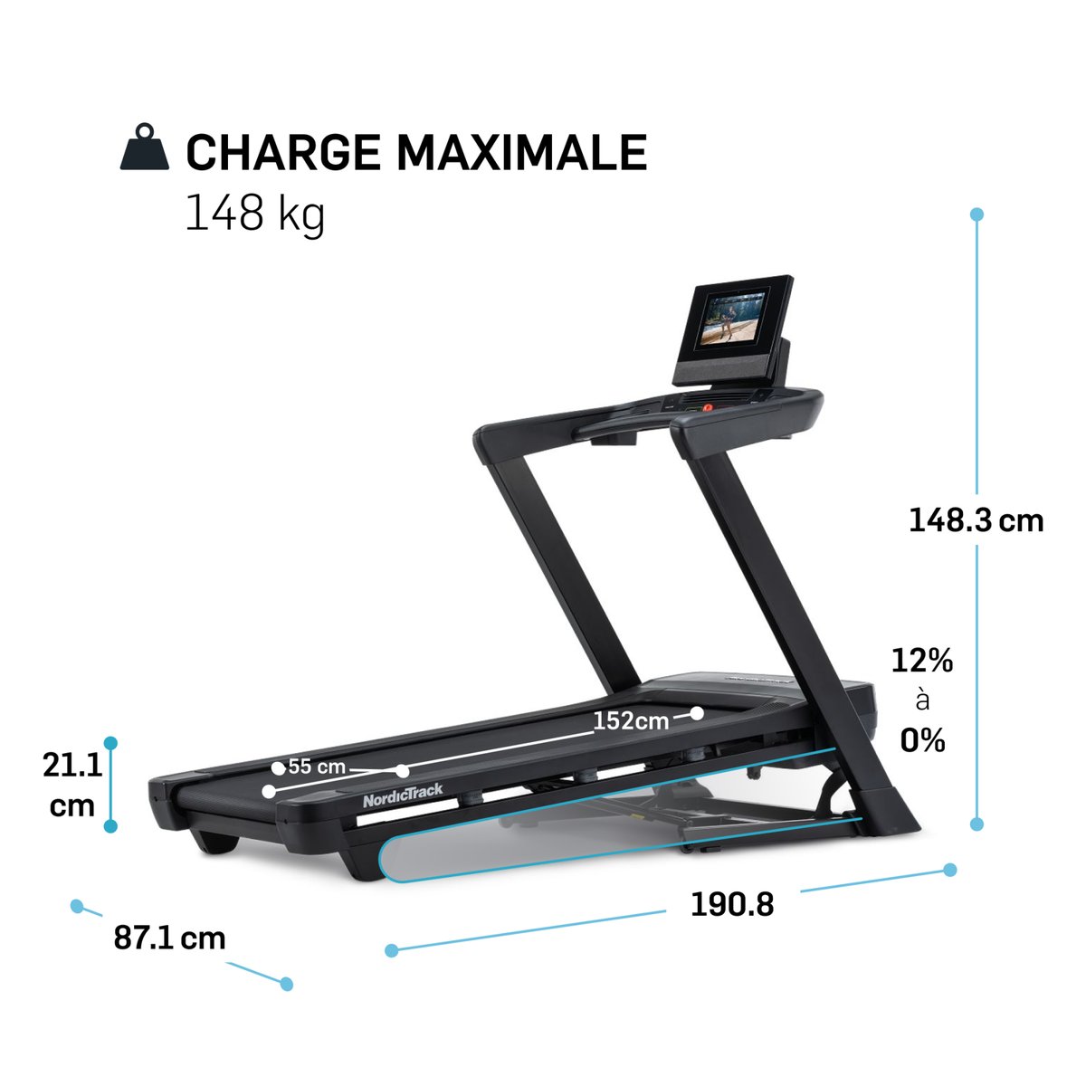 Tapis de course T Series 10 / Écran 10" / 20 km/h noir, NORDICTRACK