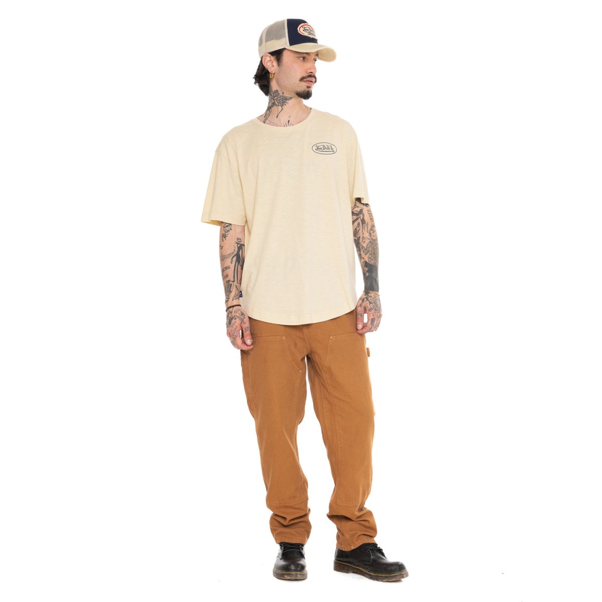 Tee shirt oversize OIL beige/bleu marine, VON DUTCH