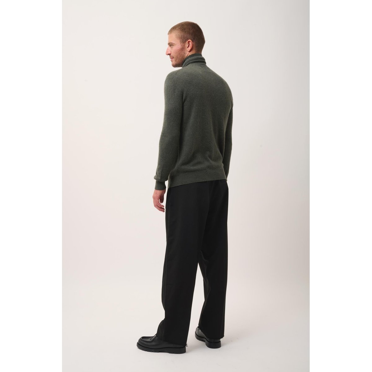 Pull Col Roulé Kaki Chiné Connor kaki chiné, JUST CASHMERE