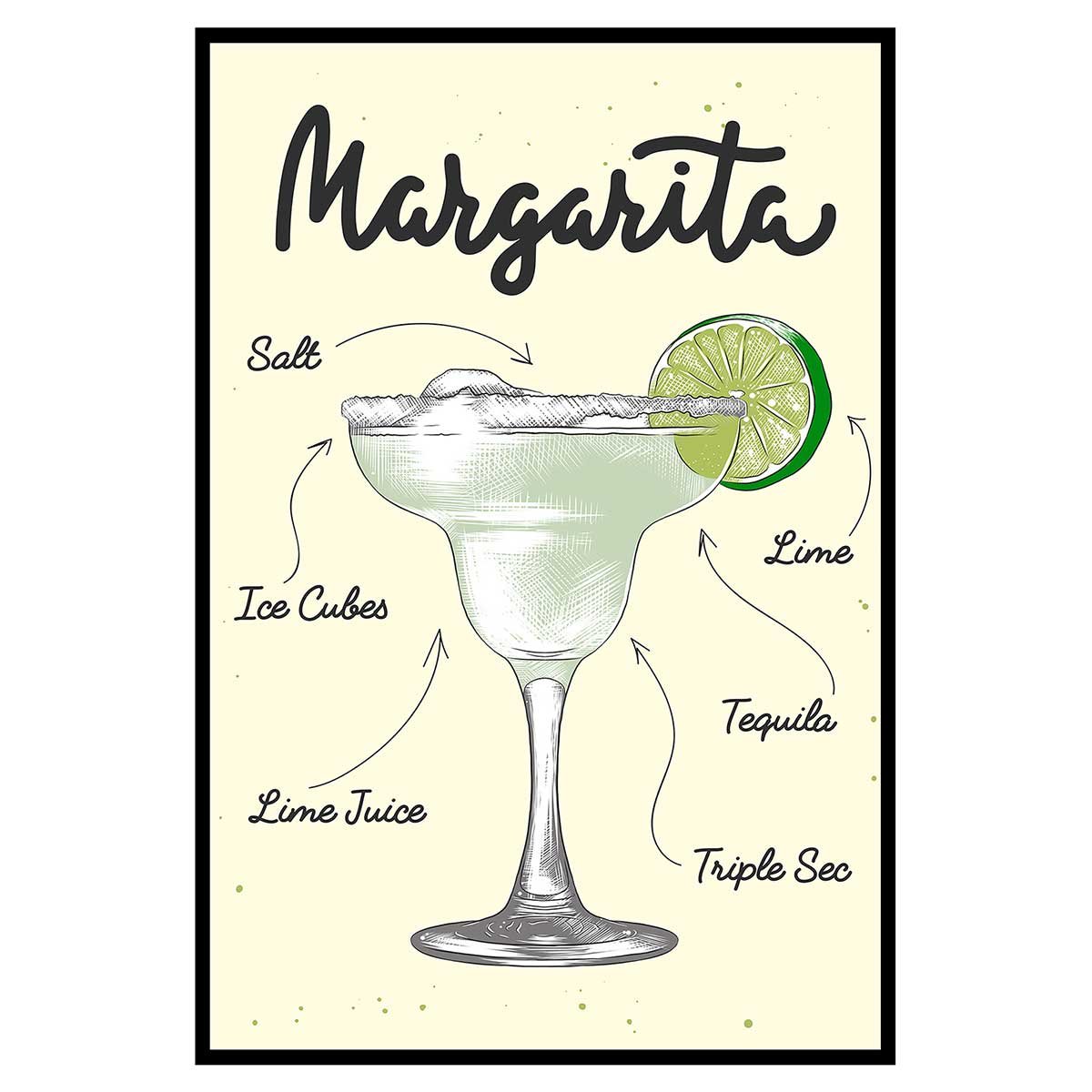 Affiche encadrée cocktail Margarita affiche + cadre en métal - noir, HEXOA