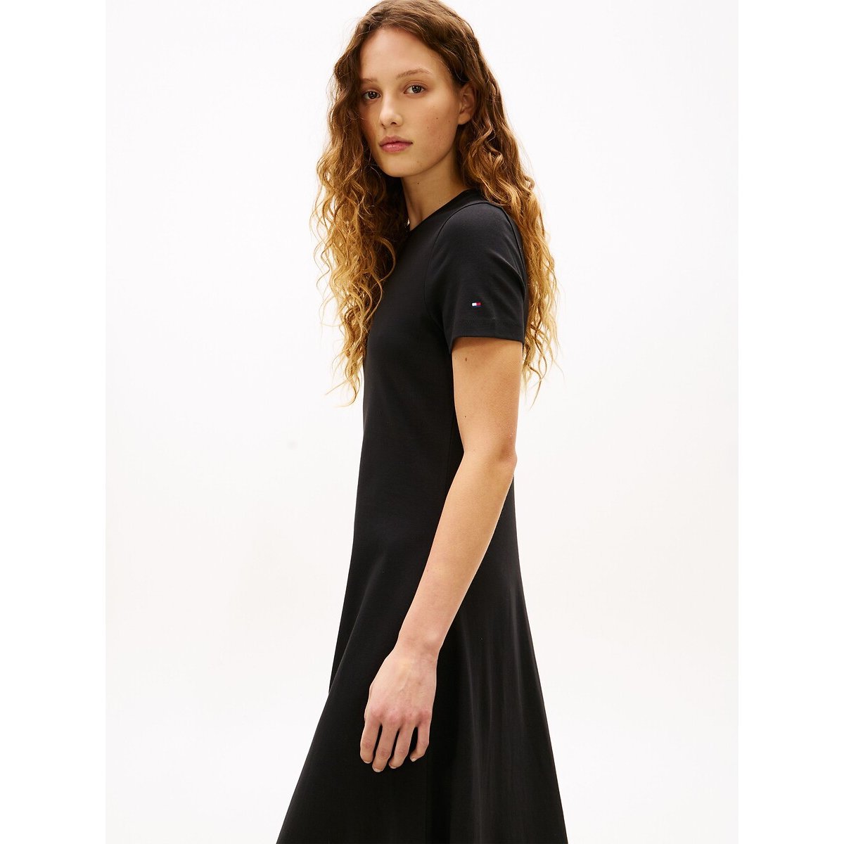 Vestido midi de malha com manga curta preto , TOMMY HILFIGER