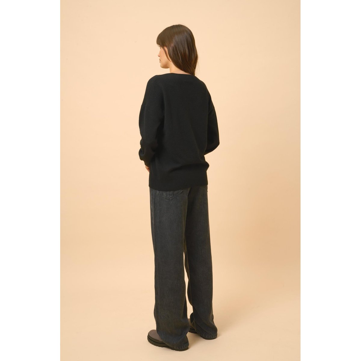 Pull Col V Noir Birse noir, JUST CASHMERE