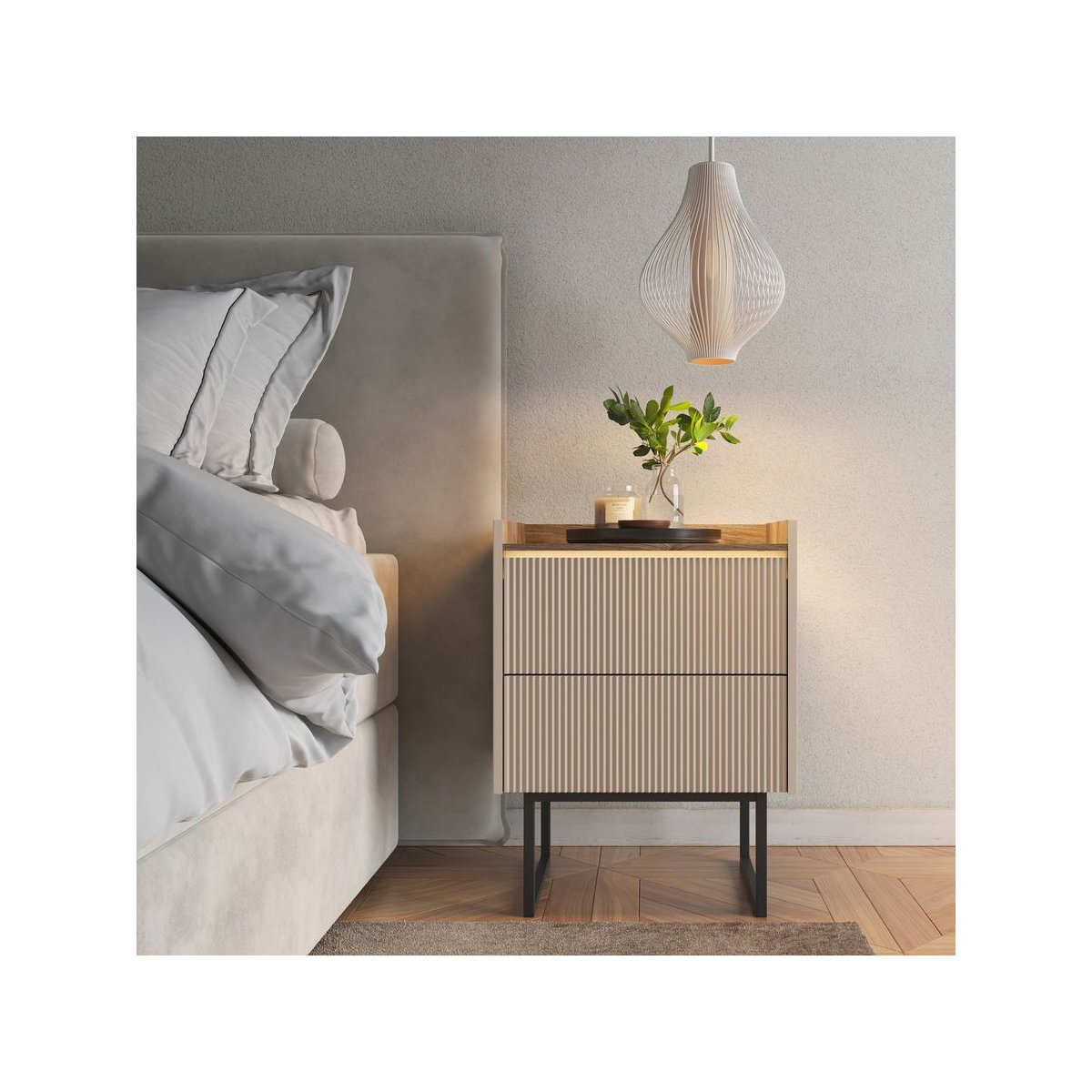 Table de chevet Panneaux de particules, LOUNA beige, BOBOCHIC