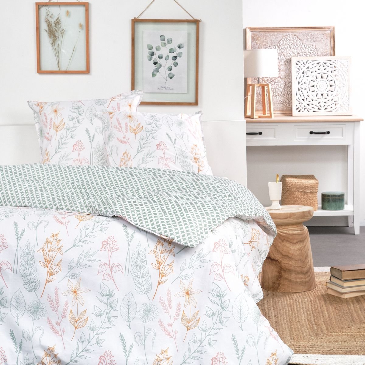 Parure de lit imprimé Floral coton SUNSHINE THEA blanc, TODAY