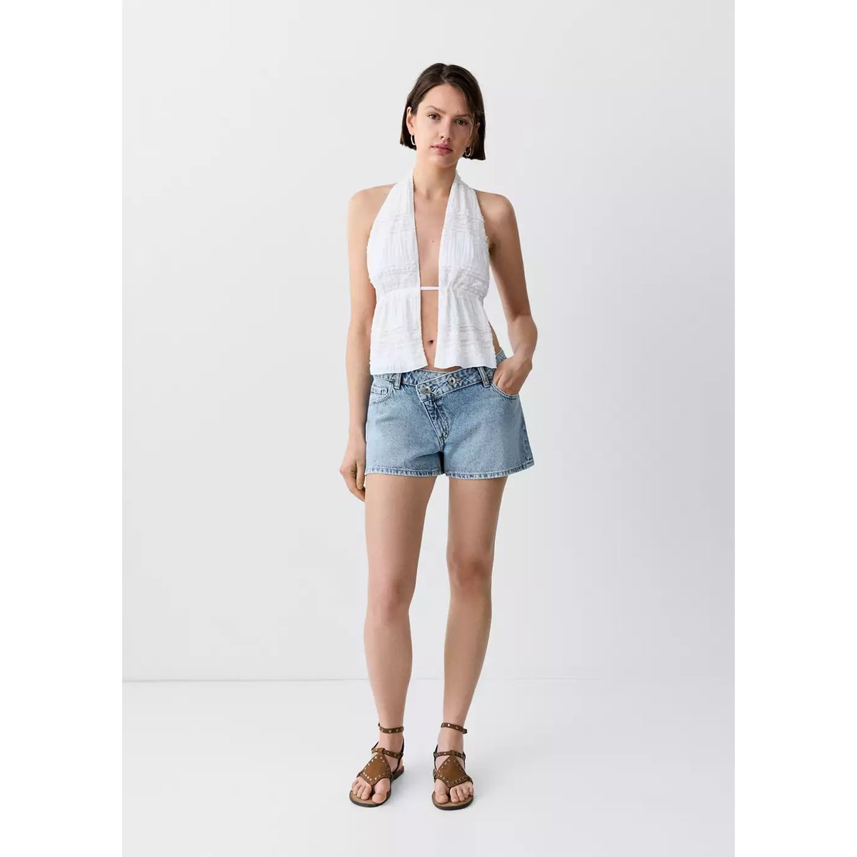 Mini short à taille croisée bleu moyen, MANGO TEEN