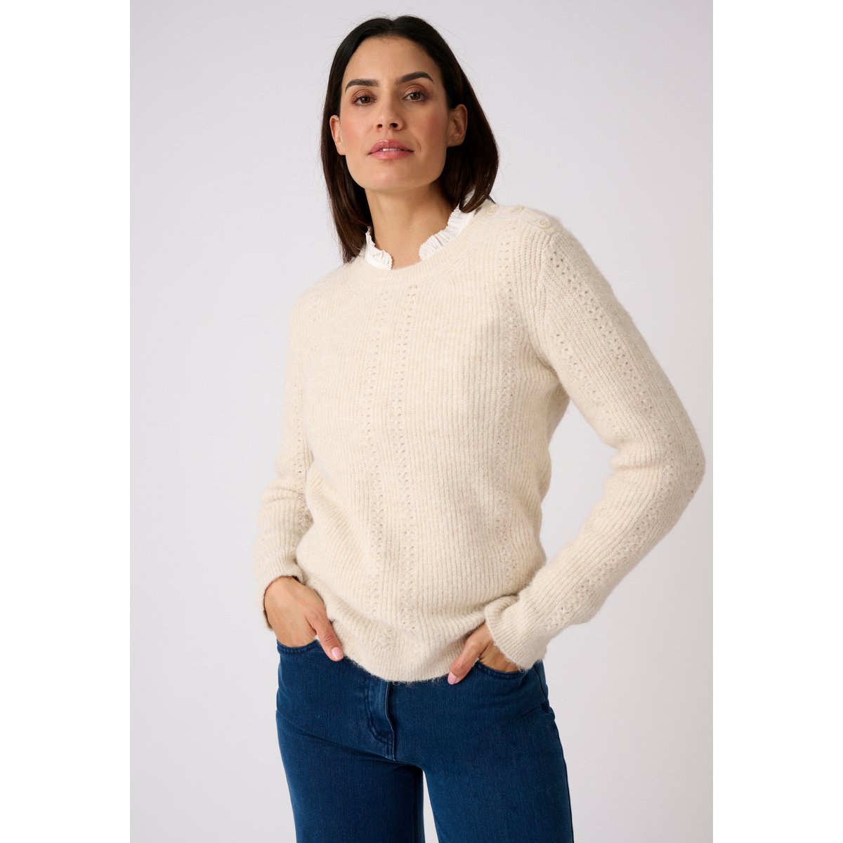 Pull maille perlée Thermolactyl marron beige chiné, DAMART