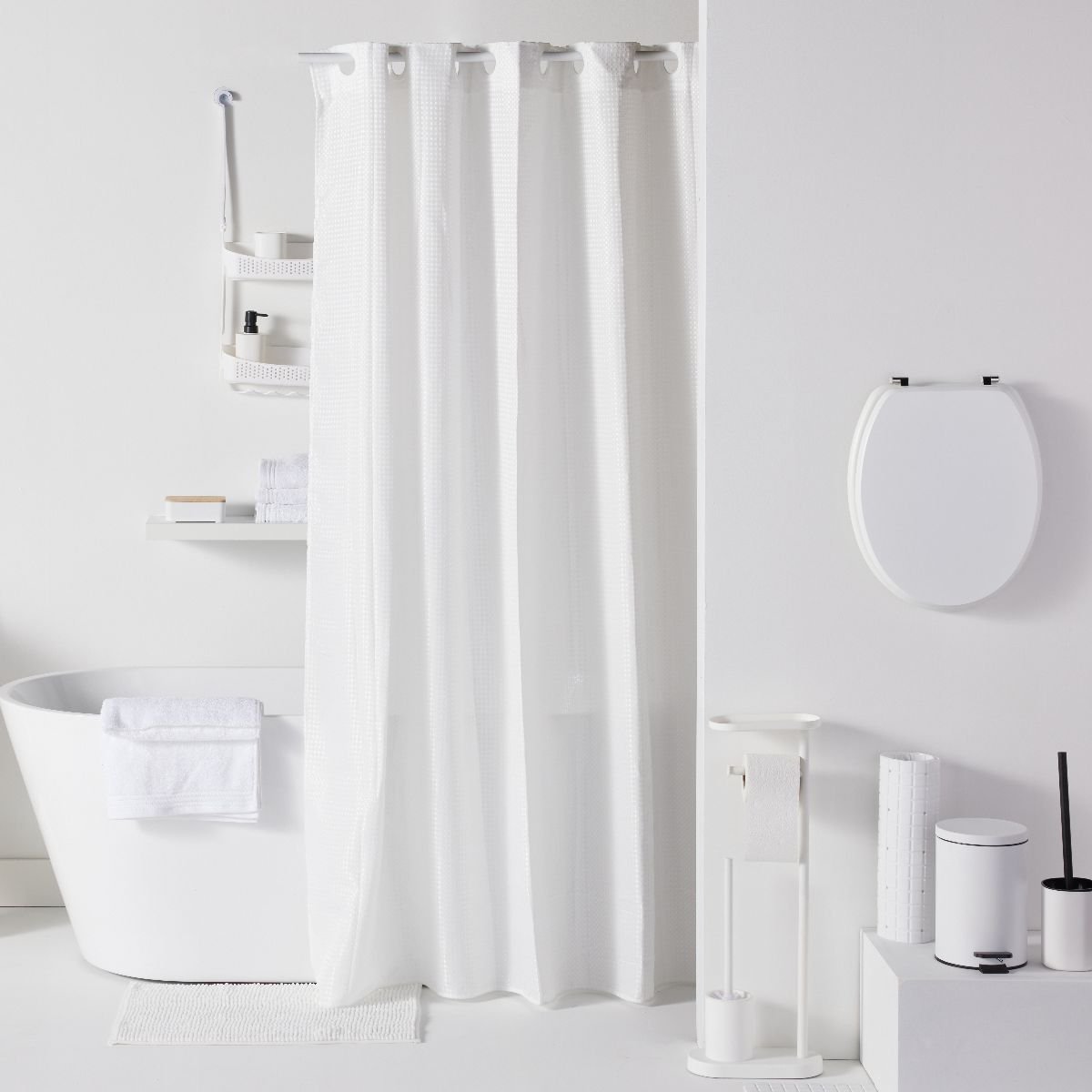 Ensemble dérouleur brosse WC et repose téléphone métal BATHROOM blanc, UTILITY