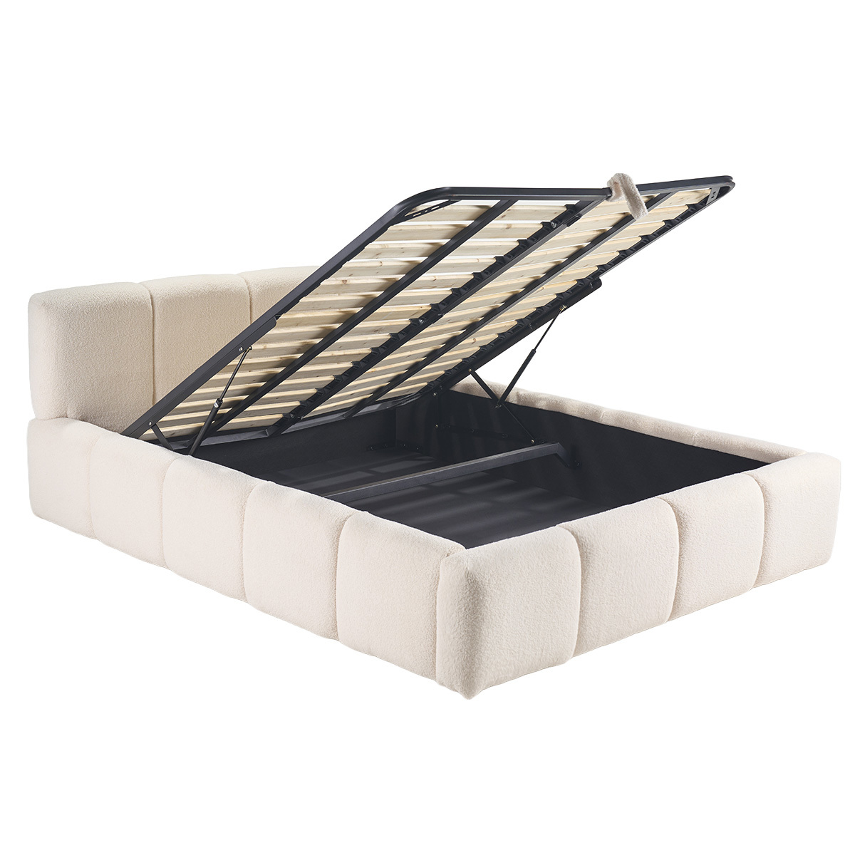 Lit coffre 2 places 160x200 cm en tissu laine bouclée MOTTO beige, MILIBOO