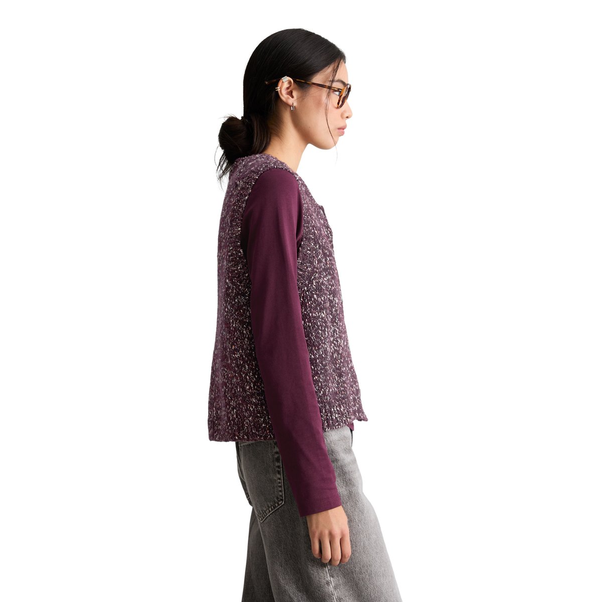 Cardigan sans manches en tweed, coupe classique en mélange de coton et de laine vierge rouge, MARC O’POLO DENIM