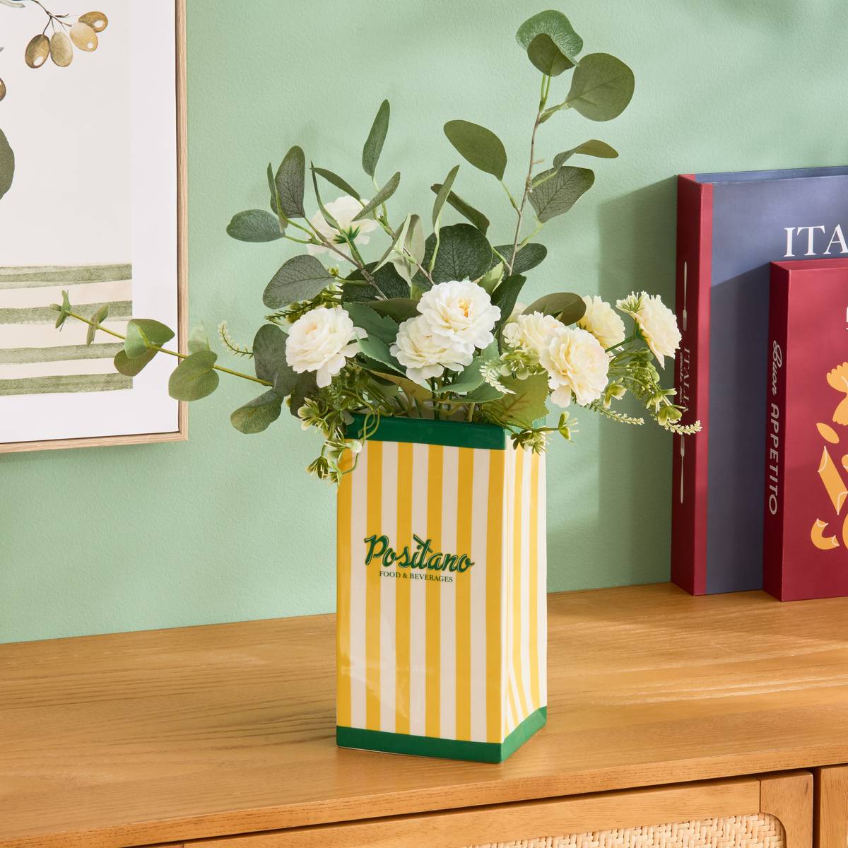 Vase rectangulaire rayé en dolomite DELLA jaune, ATMOSPHERA