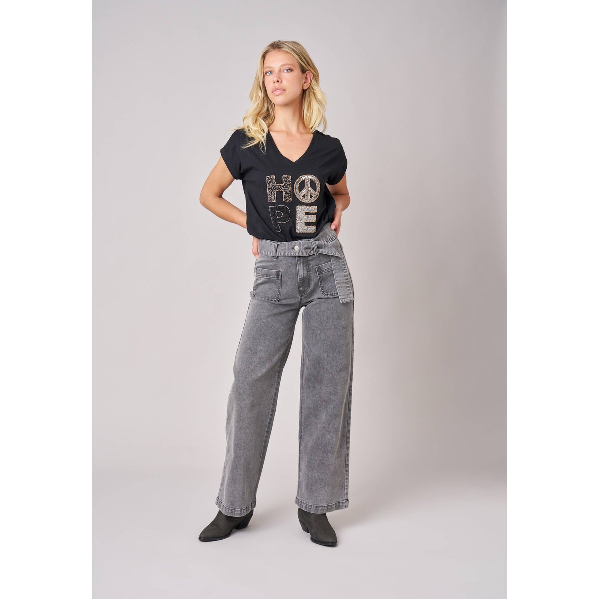 Jean gris wide leg femme KAMI grey used, DEELUXE