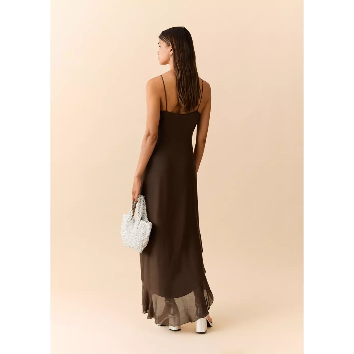 Robe volants fines bretelles marron, MANGO TEEN