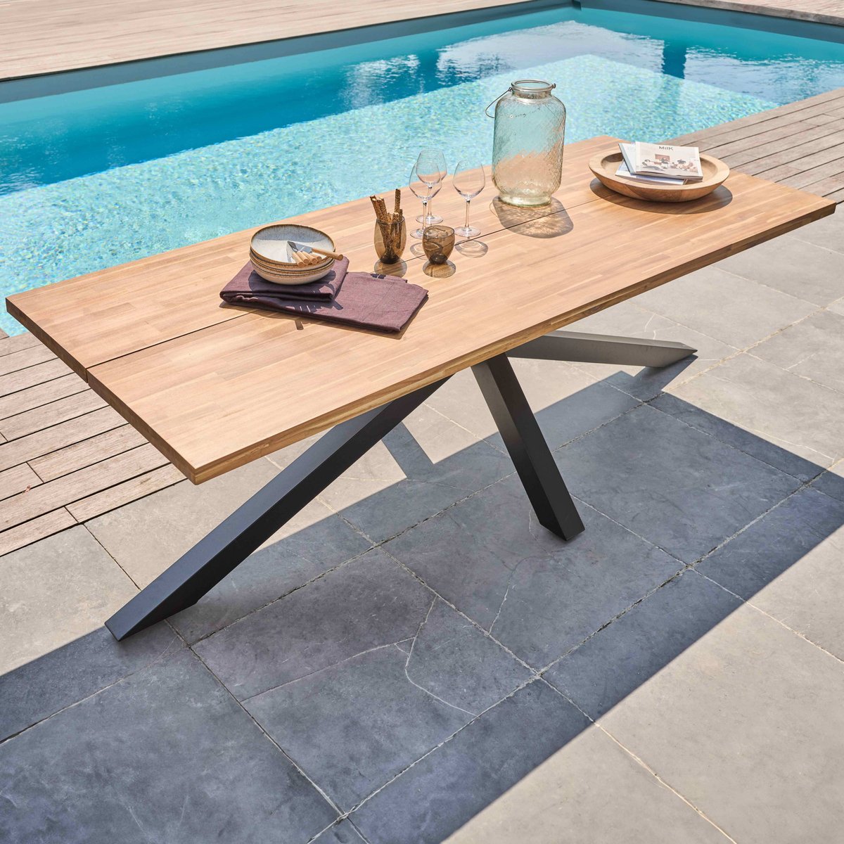 Table de jardin en bois d'acacia FSC 8 personnes, STELLA bois, OVIALA