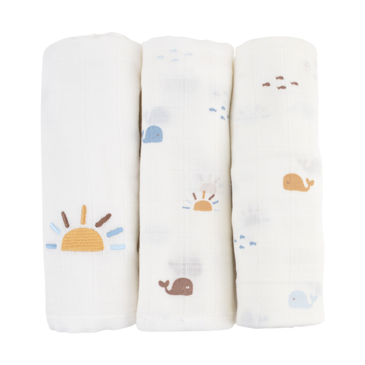Lot de 3 langes coton bio MALO ecru, LITTLE CREVETTE