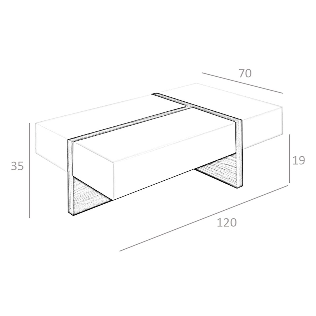 Table basse rectangulaire en bois et noyer noyer | blanc, ANGEL CERDA