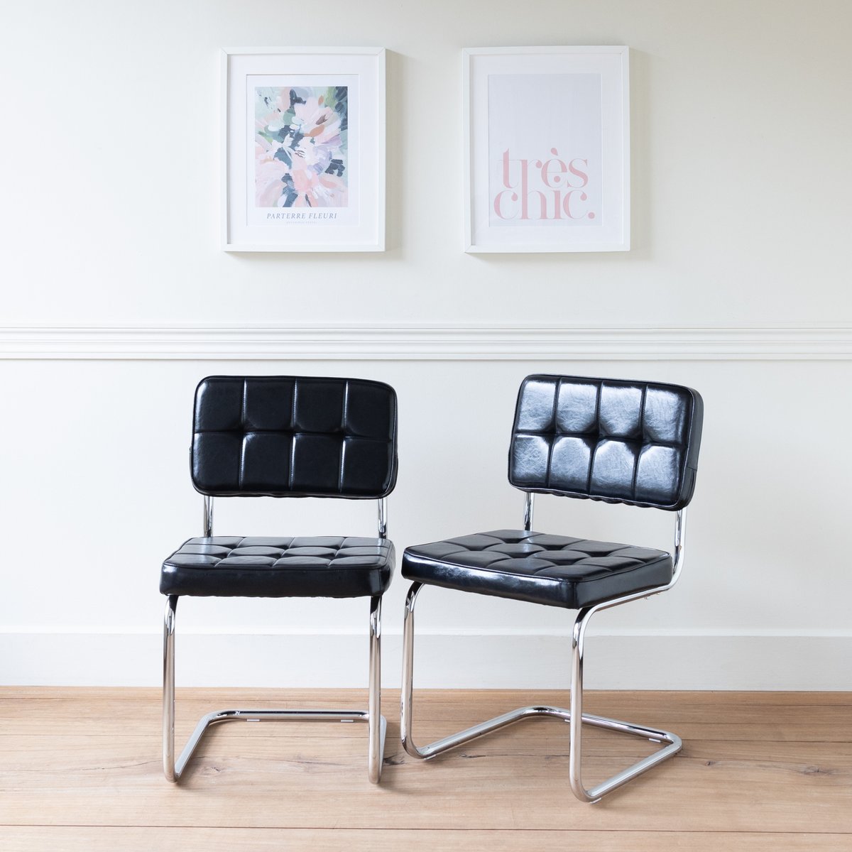 Chaises cantilever en simili, lot de 2, Maria, MARIA noir, gris, HAPPY GARDEN