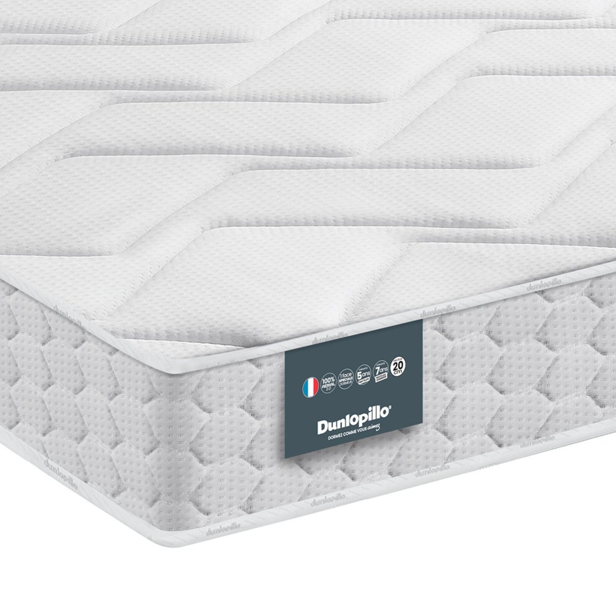 Matelas Aérial® 20cm, sommier pieds JONQUILLE blanc, DUNLOPILLO