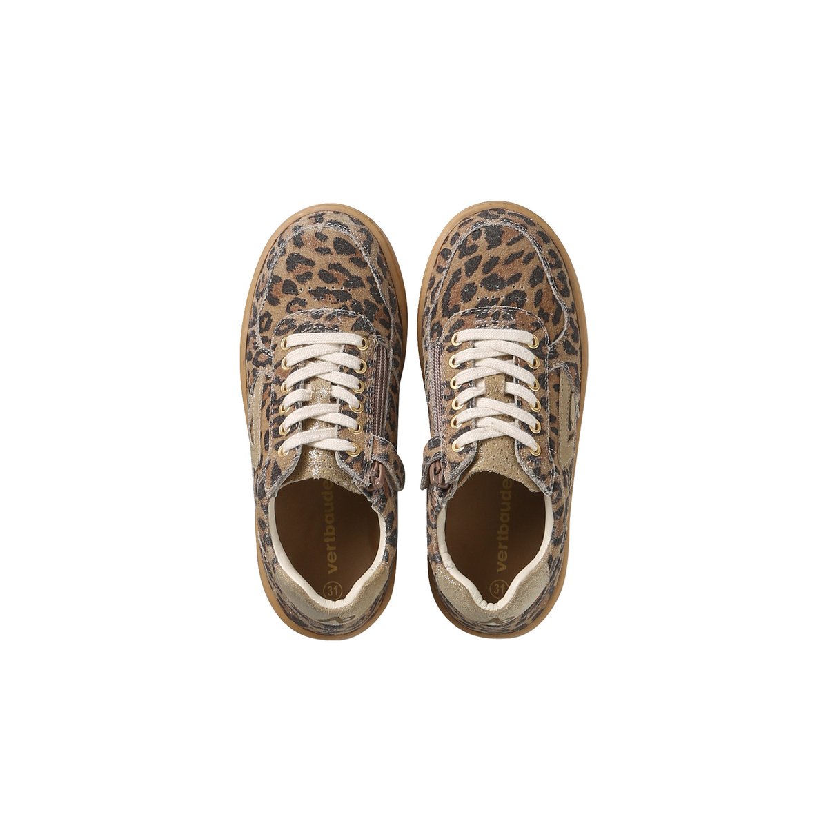 Baskets cuir à lacets fermeture zip beige, VERTBAUDET
