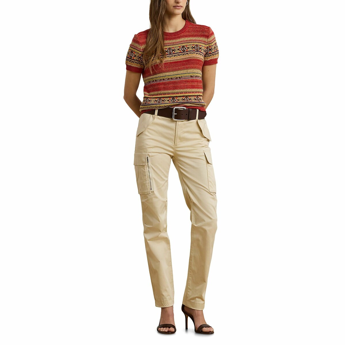 Jersey a rayas de manga corta y cuello redondo, EYELAH estampado rojo, LAUREN RALPH LAUREN
