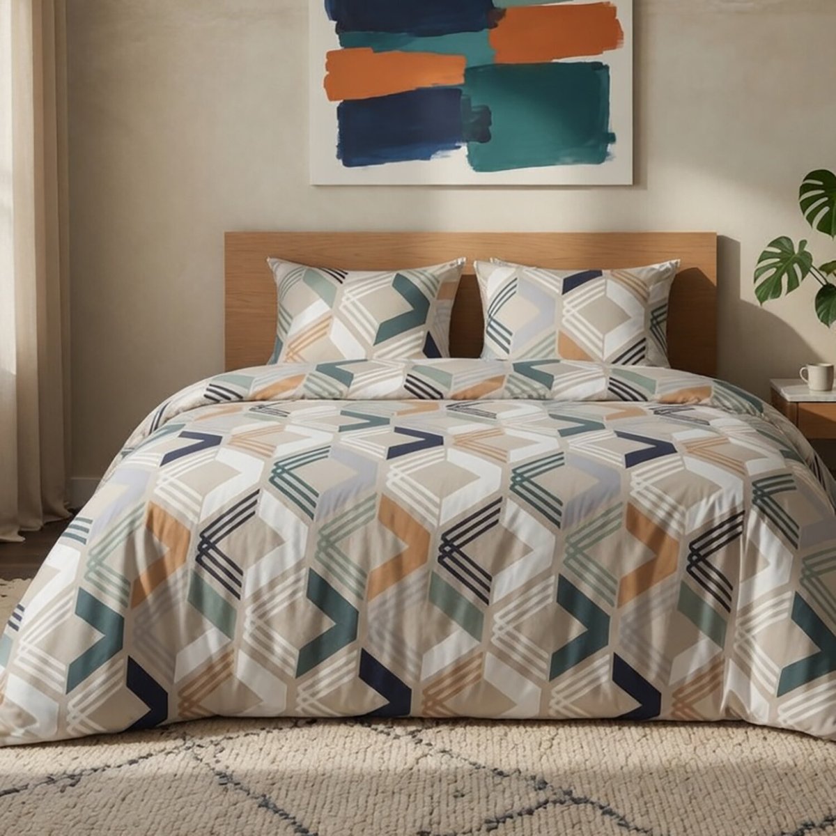 Parure housse de couette en coton imprimée, Malte gris clair, C DESIGN HOME TEXTILE
