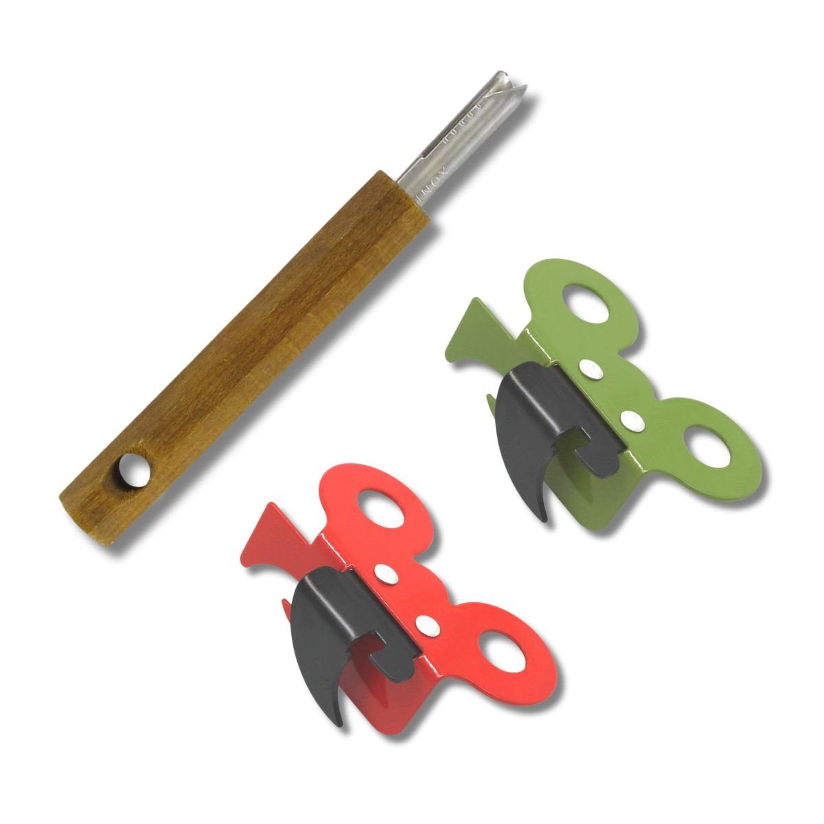 Duo Ouvre boîte manuel papillon et tire languette rouge|vert|noir|bois, FACKELMANN