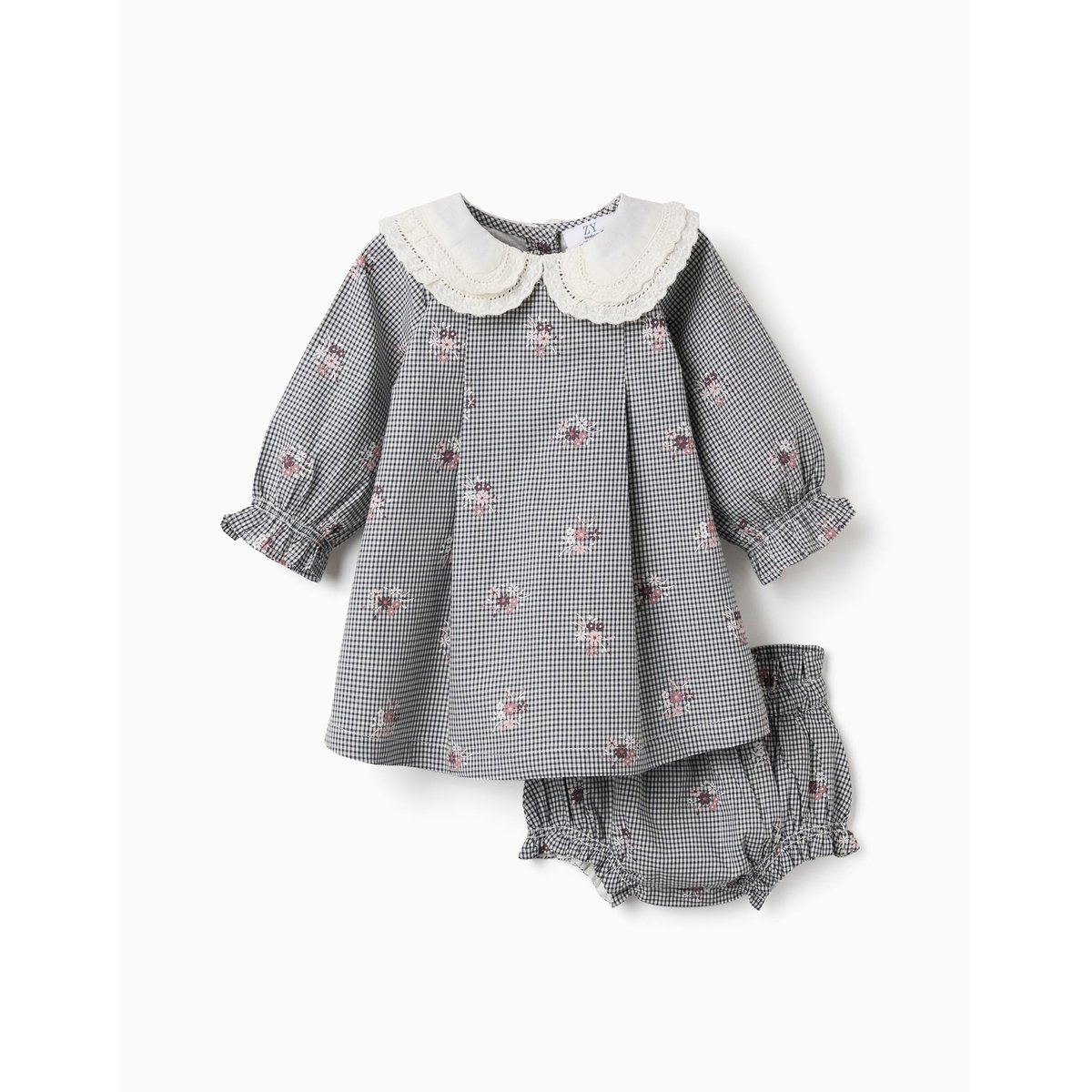 Robe en coton à motif Vichy et imprimé floral bleu foncé, ZIPPY