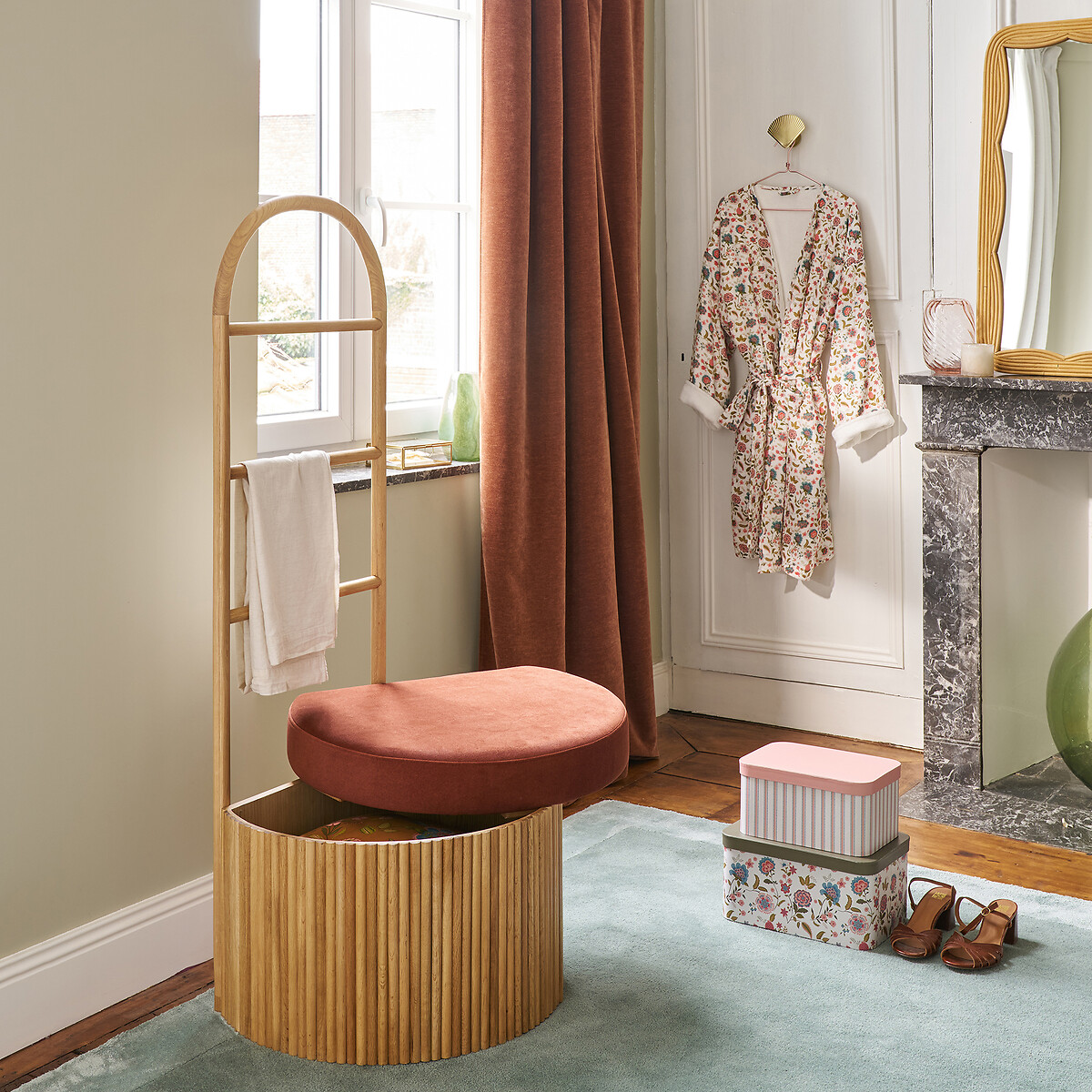 Cabide com espaço de arrumação, Tindy plaqué chêne / terracotta, LA REDOUTE INTERIEURS