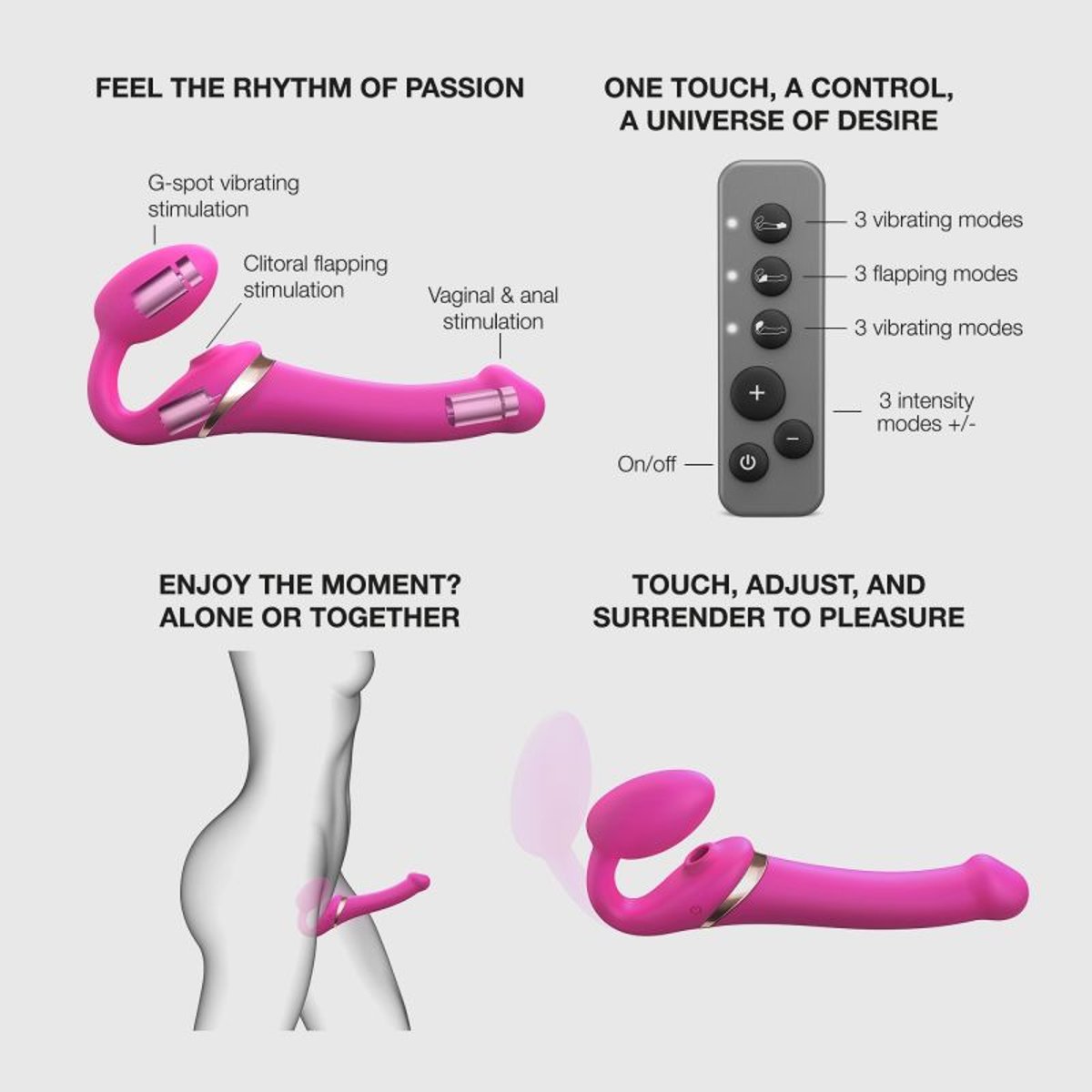 MULTI ORGASM BENDABLE STRAP-ON - XL - FUCHSIA TR rose, STRAP-ON-ME