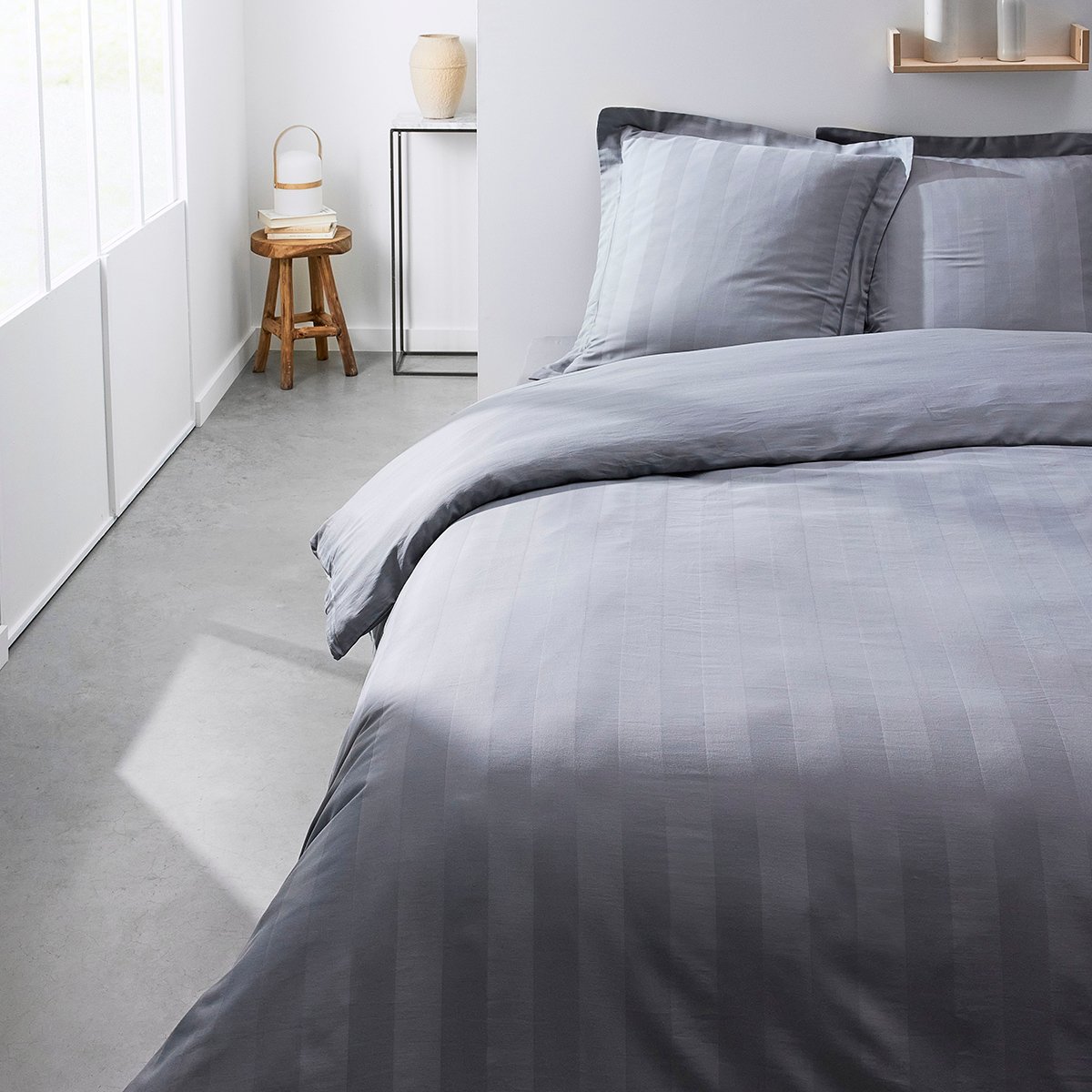 Drap housse 2 personnes uni coton grand bonnet PRESTIGE gris, TODAY