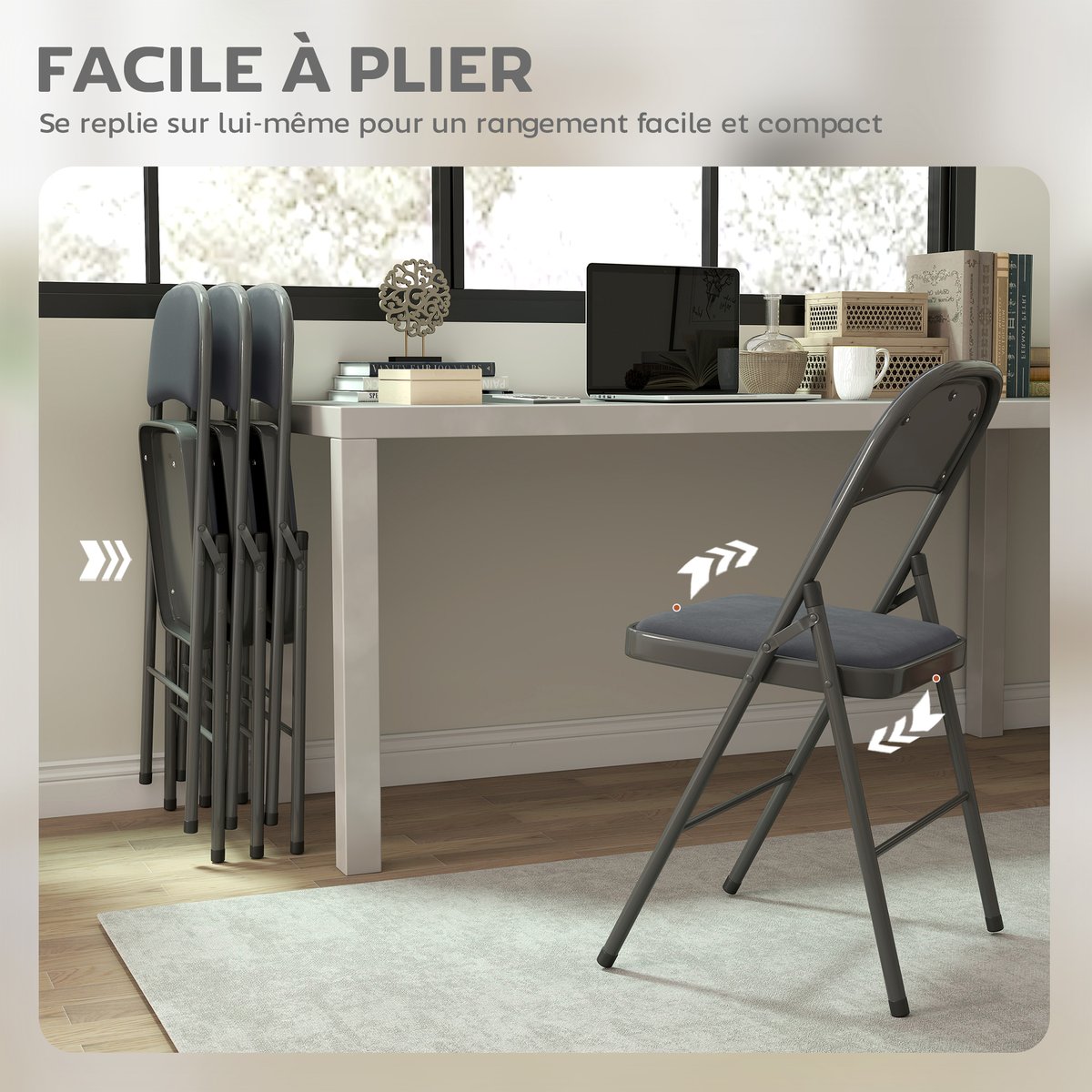 Chaise pliante Velours (100 % polyester) Gris gris foncé, HOMCOM