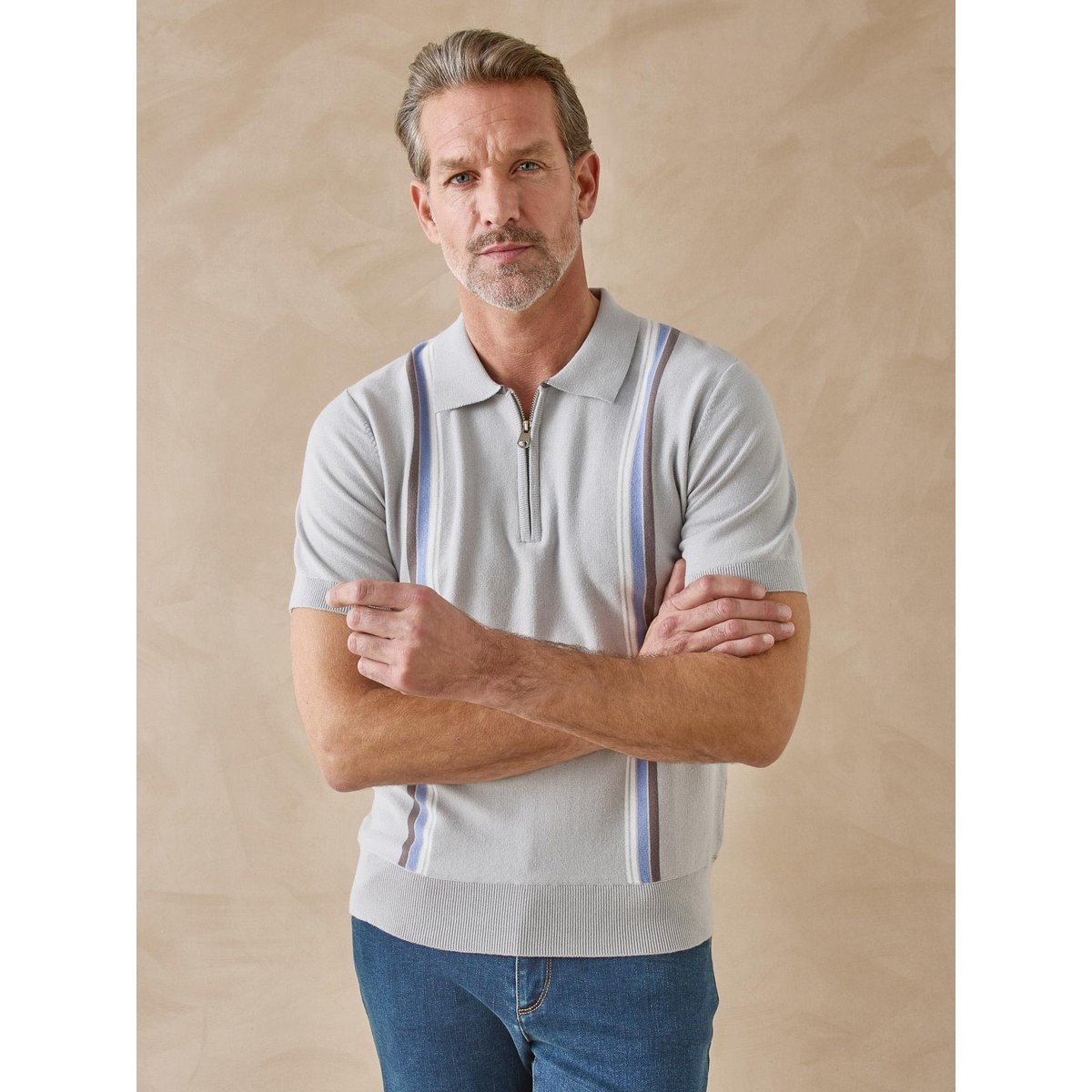 Pull polo zippé homme gris, DAXON