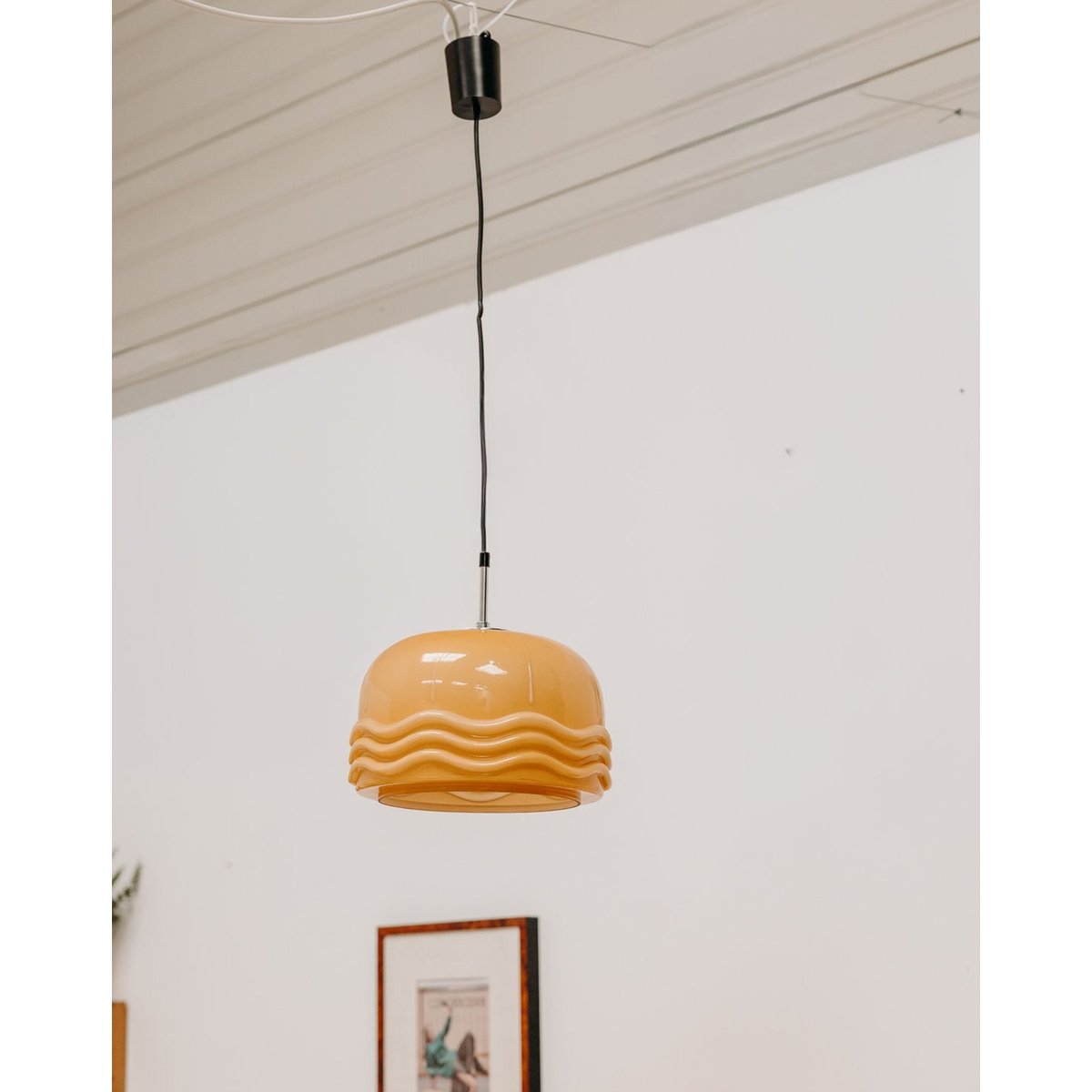 Grande suspension en opaline Sonia N°172 - Bon état orange, DEBONGOUT